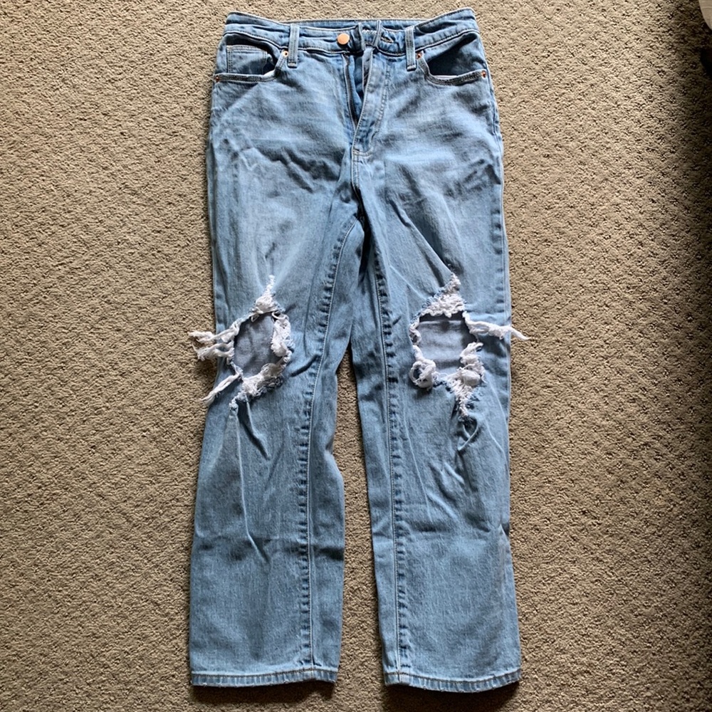 Distressed high waisted mom jeans with holes